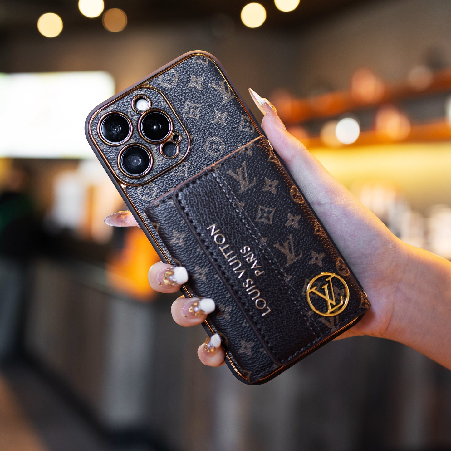 Luxury Advanced Leather iPhone Case with Card Holder & Strap