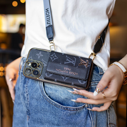 Luxury Advanced Leather iPhone Case with Card Holder & Strap