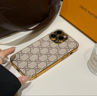Luxury Classic Monogram iPhone Case With Electroplated Gold Edges