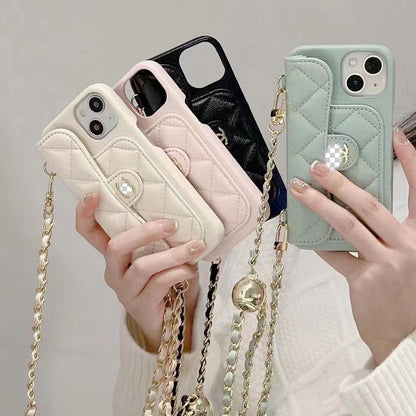 Luxury Wallet iPhone Case With Hand /Crossbody Chain
