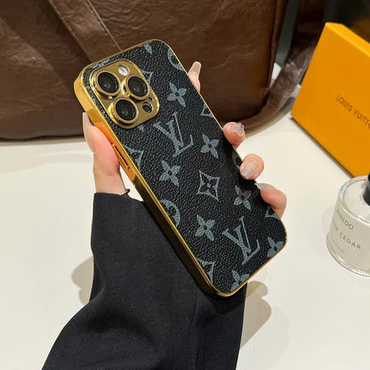 Luxury Classic Monogram iPhone Case With Electroplated Gold Edges
