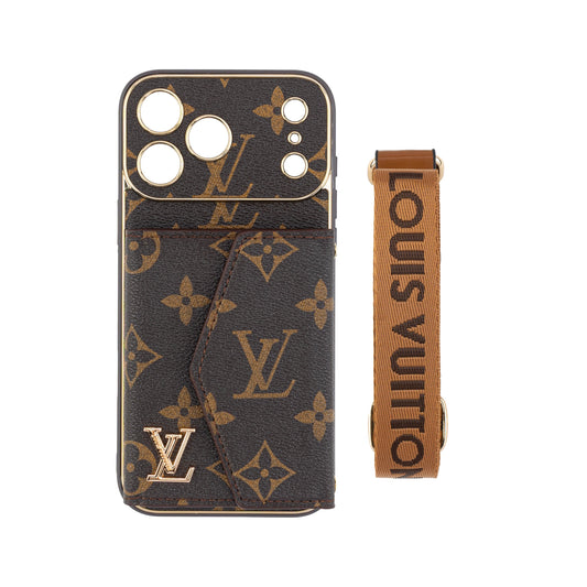 Advanced leather iPhone Case With Wallet And Strap Brown