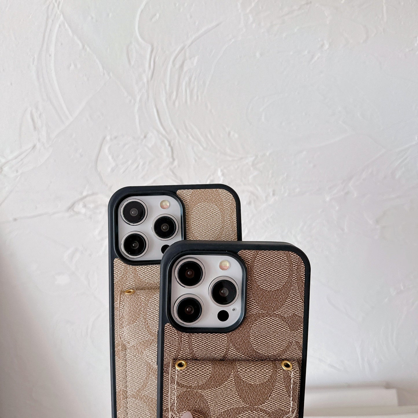 Classic iPhone Case With Card Holder And Strap Light Brown -SJ240513