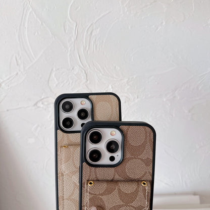 Classic iPhone Case With Card Holder And Strap Light Brown -SJ240513