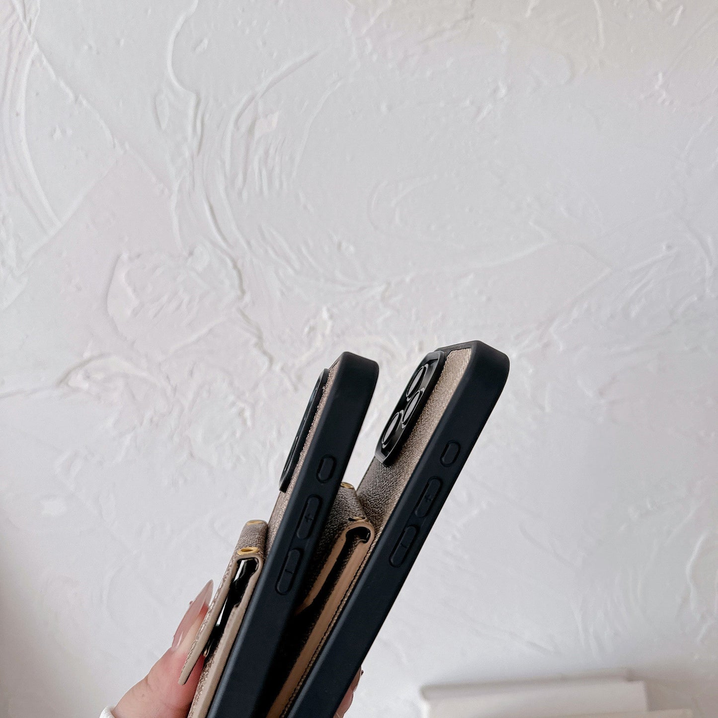 Classic iPhone Case With Card Holder And Strap Light Brown -SJ240513