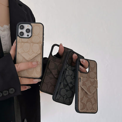 Classic iPhone Case With Card Holder And Strap Light Black -SJ240513
