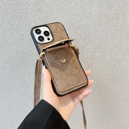 Classic iPhone Case With Card Holder And Strap Light Brown -SJ240513