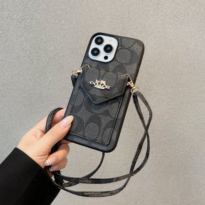 Classic iPhone Case With Card Holder And Strap Light Black -SJ240513