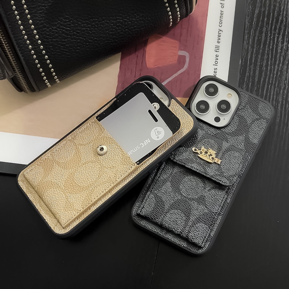 Classic iPhone Case With Card Holder Wallet Coffee -SZK240425