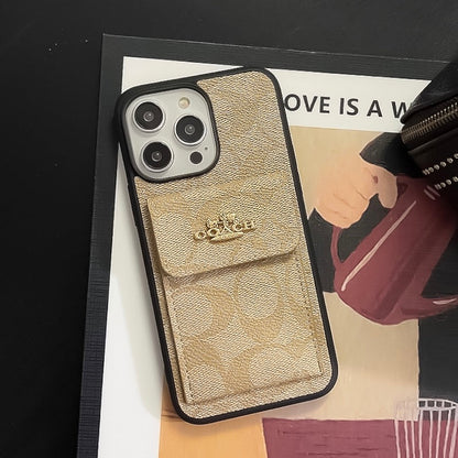 Classic iPhone Case With Card Holder Wallet Coffee -SZK240425