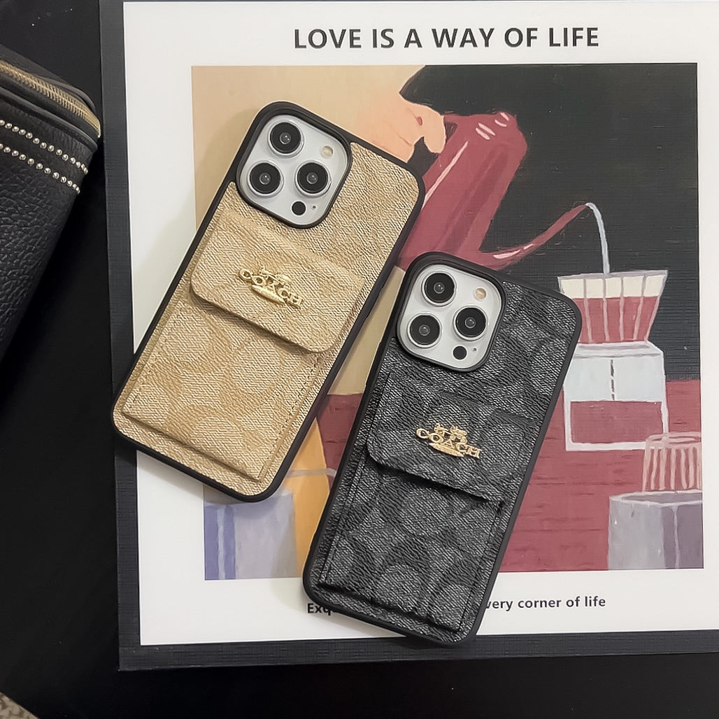 Classic iPhone Case With Card Holder Wallet Coffee -SZK240425