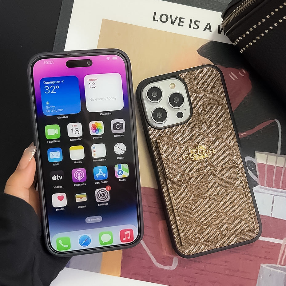 Classic iPhone Case With Card Holder Wallet Light Brown -SZK240425