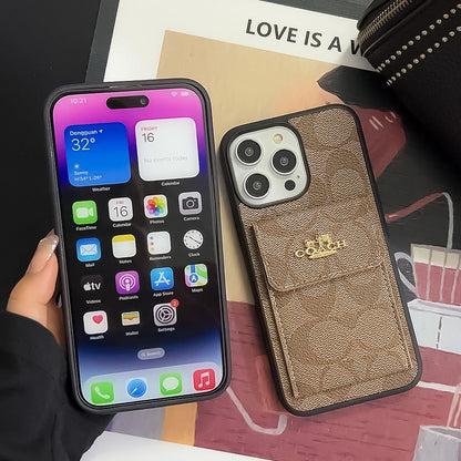 Classic iPhone Case With Card Holder Wallet Light Brown -SZK240425