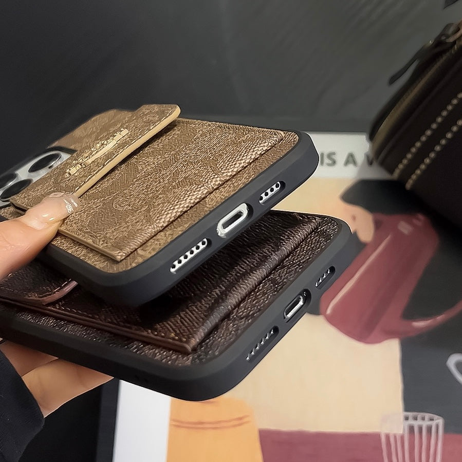 Classic iPhone Case With Card Holder Wallet Coffee -SZK240425