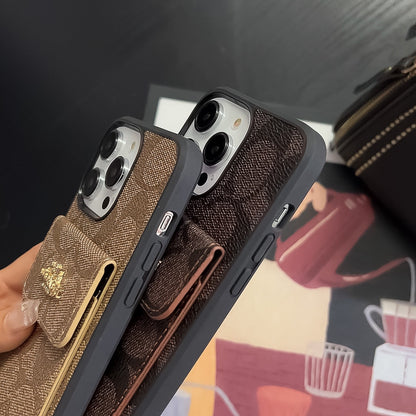 Classic iPhone Case With Card Holder Wallet Coffee -SZK240425