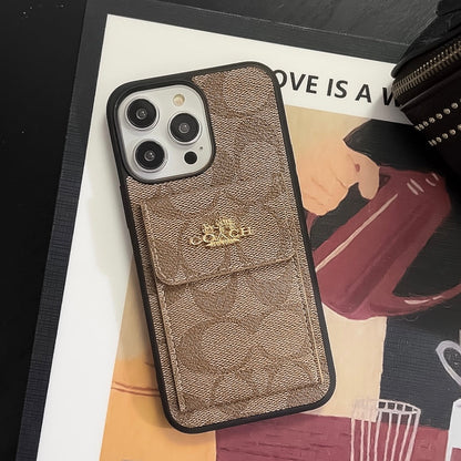 Classic iPhone Case With Card Holder Wallet Light Brown -SZK240425