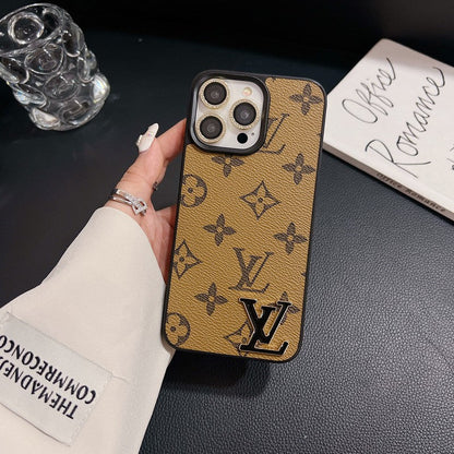 Luxury Black Logo Leather iPhone Case