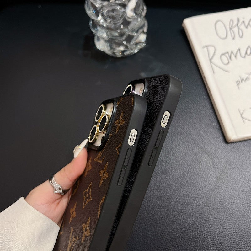 Luxury Black Logo Leather iPhone Case