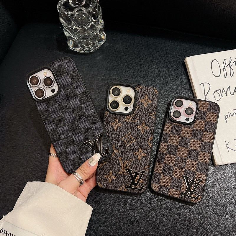 Luxury Black Logo Leather iPhone Case