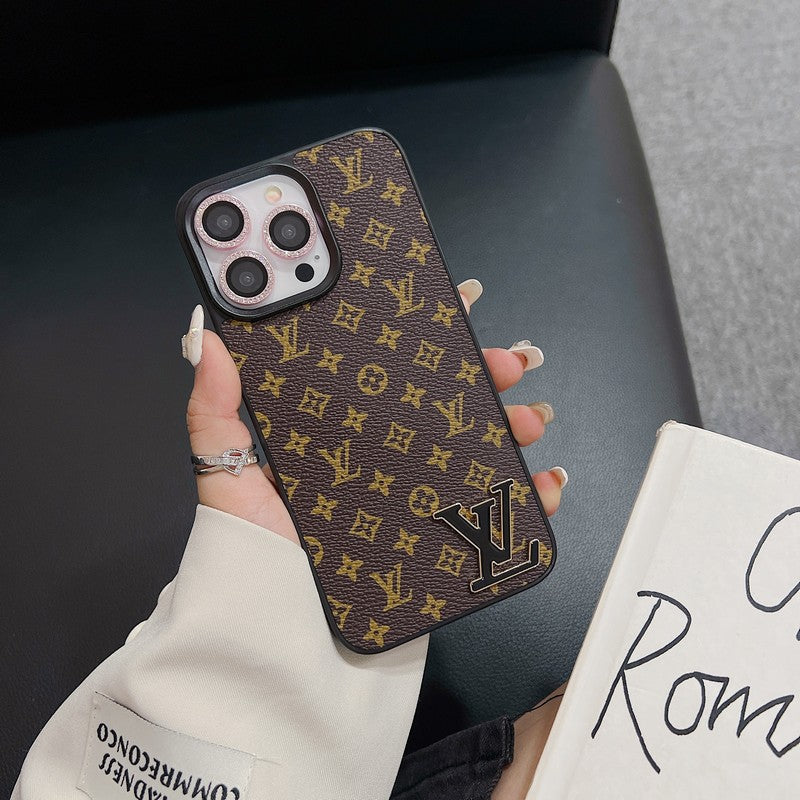 Luxury Black Logo Leather iPhone Case