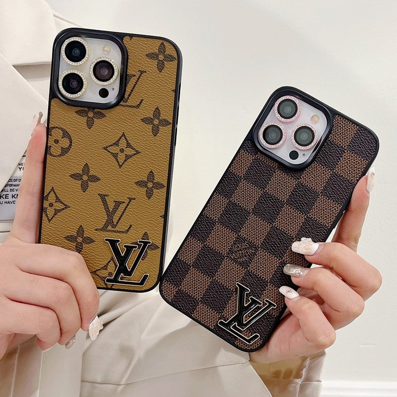 Luxury Black Logo Leather iPhone Case