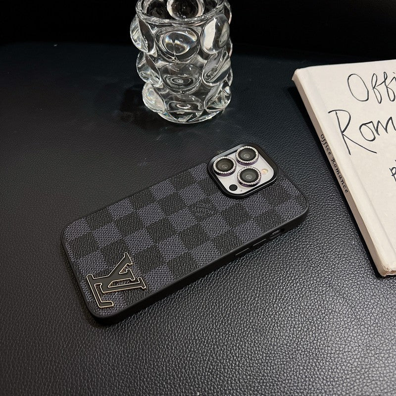Luxury Black Logo Leather iPhone Case