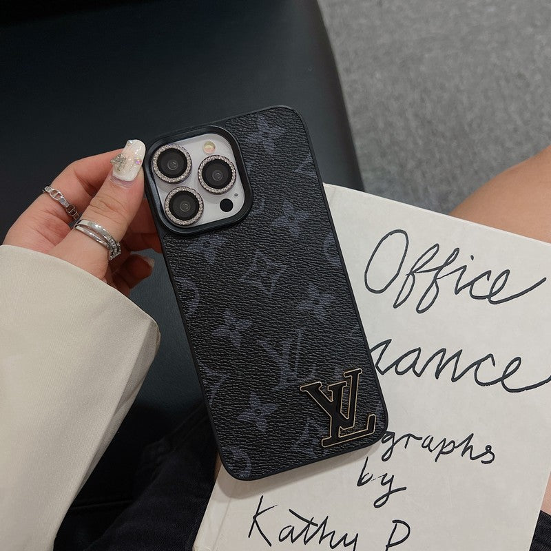 Luxury Black Logo Leather iPhone Case