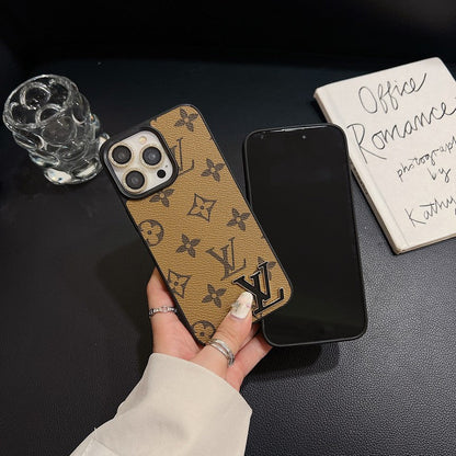 Luxury Black Logo Leather iPhone Case
