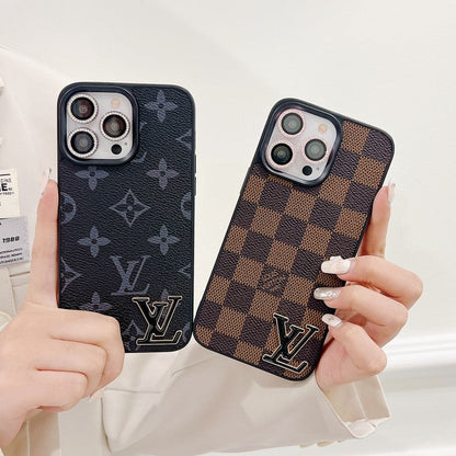 Luxury Black Logo Leather iPhone Case