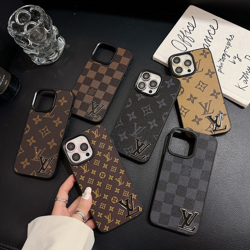 Luxury Black Logo Leather iPhone Case