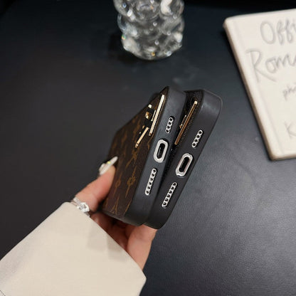 Luxury Black Logo Leather iPhone Case