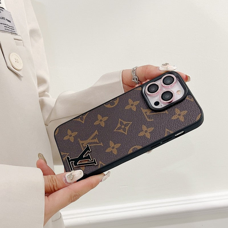 Luxury Black Logo Leather iPhone Case
