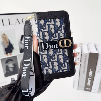 Fashion Elegant Pattern Wallet iPhone Case with Detachable Wrist Strap