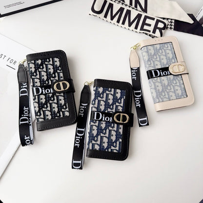 Fashion Elegant Pattern Wallet iPhone Case with Detachable Wrist Strap