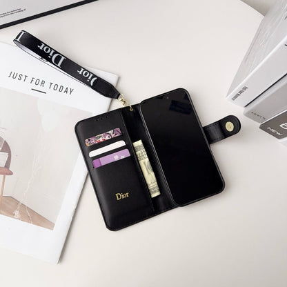 Fashion Elegant Pattern Wallet iPhone Case with Detachable Wrist Strap