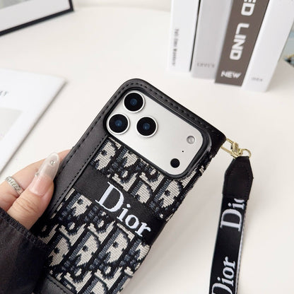 Fashion Elegant Pattern Wallet iPhone Case with Detachable Wrist Strap