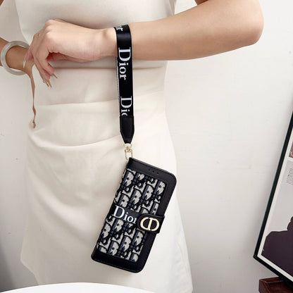 Fashion Elegant Pattern Wallet iPhone Case with Detachable Wrist Strap