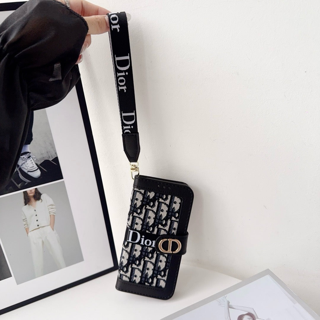 Fashion Elegant Pattern Wallet iPhone Case with Detachable Wrist Strap