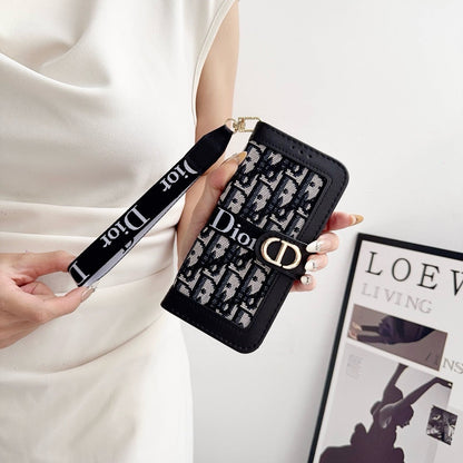 Fashion Elegant Pattern Wallet iPhone Case with Detachable Wrist Strap