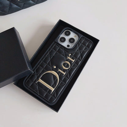 Fashion Gold Logo Leather iPhone Case