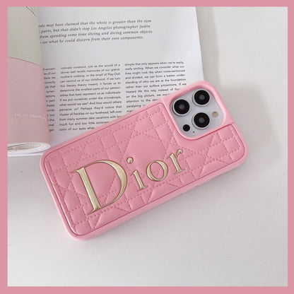 Fashion Gold Logo Leather iPhone Case