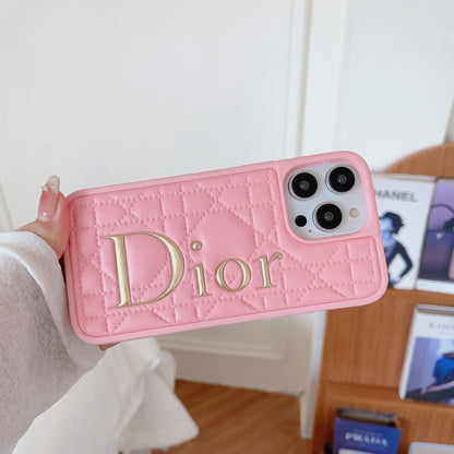 Fashion Gold Logo Leather iPhone Case