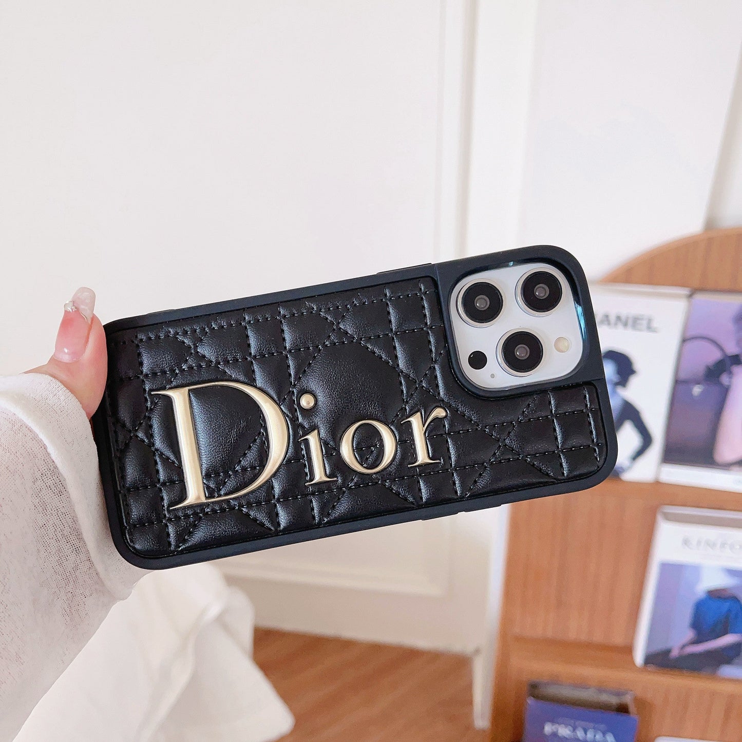 Fashion Gold Logo Leather iPhone Case
