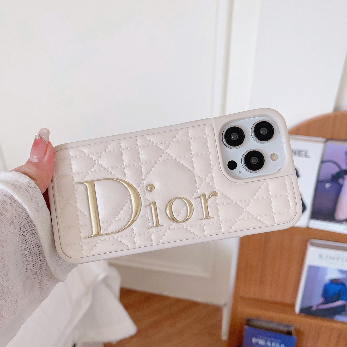 Fashion Gold Logo Leather iPhone Case