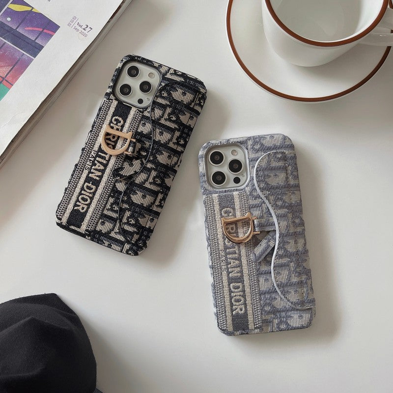 Fashion Black & Grey Fabric Card Bag iPhone Case