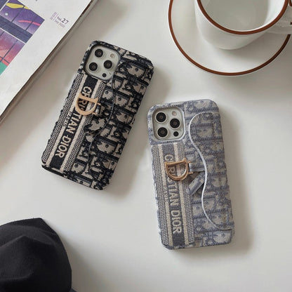 Fashion Black & Grey Fabric Card Bag iPhone Case