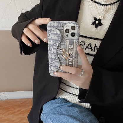 Fashion Black & Grey Fabric Card Bag iPhone Case