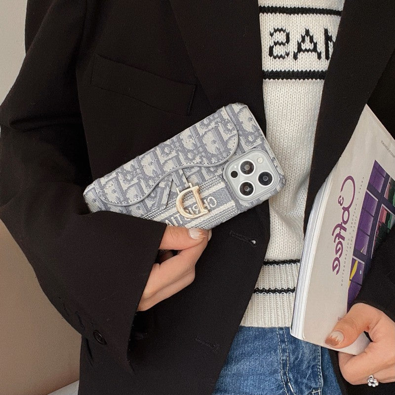 Fashion Black & Grey Fabric Card Bag iPhone Case