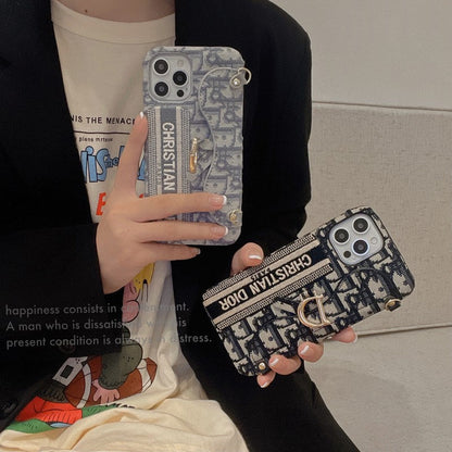Fashion Black & Grey Fabric Card Bag Crossbody iPhone Case