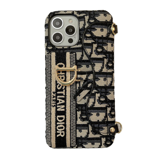Fashion Black & Grey Fabric Card Bag Crossbody iPhone Case